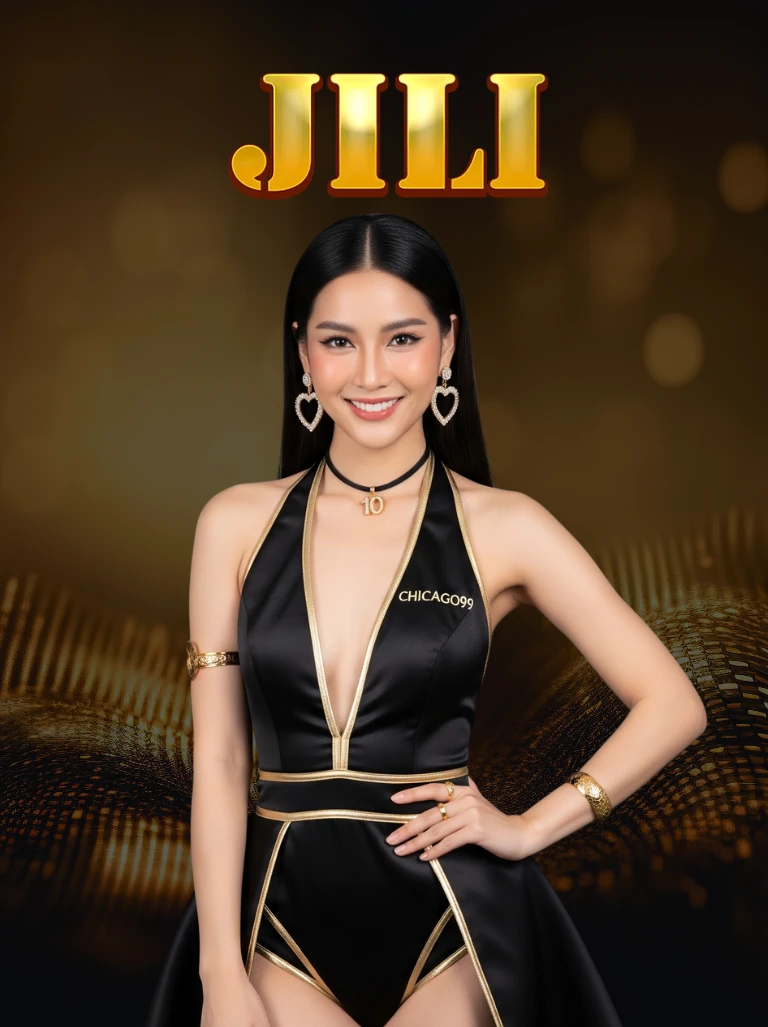 โลโก้ค่าย JILI บนเว็บไซต์ CHICAGO99 พร้อมพริตตี้แนะนำเกมสล็อต
