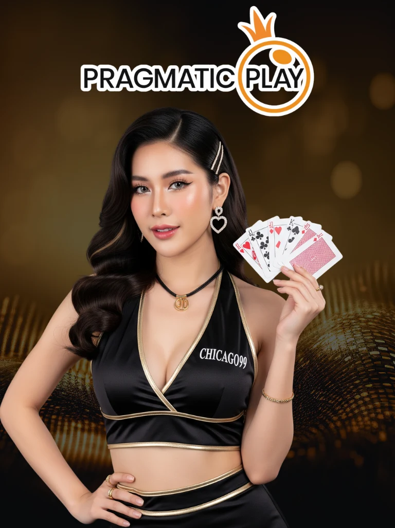 โลโก้ค่าย Pragmatic Play บนเว็บไซต์ CHICAGO99 พร้อมพริตตี้แนะนำเกมสล็อต